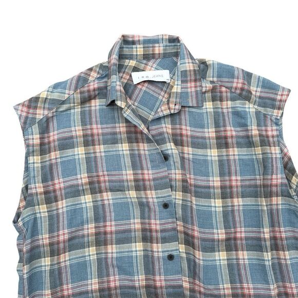 Revolve IRO Jeans Grunge Dally Plaid Button Up Top Tank XS Oversized - Picture 5 of 7